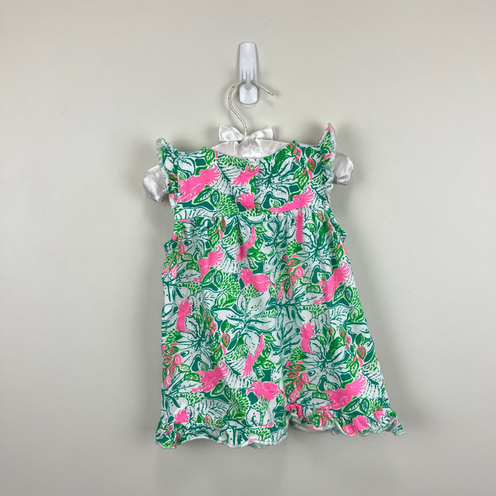Lilly Pulitzer Girls Cecily Infant Dress Botanical Green Just Wing It 18-24 Months