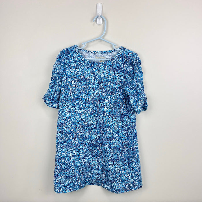 Lilly Pulitzer Girls Mini Belden Dress Cumulus Blue Blooming Together M 6-7