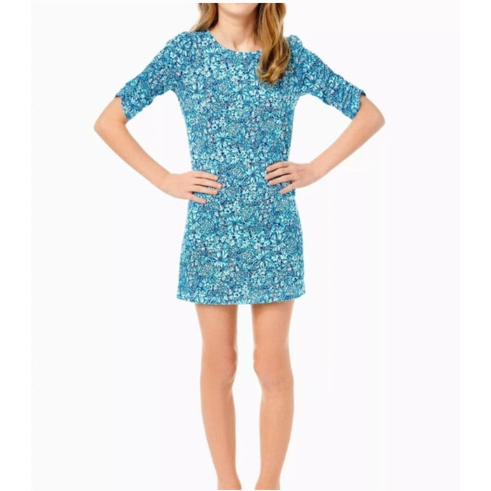 Lilly Pulitzer Girls Mini Belden Dress Cumulus Blue Blooming Together M 6-7