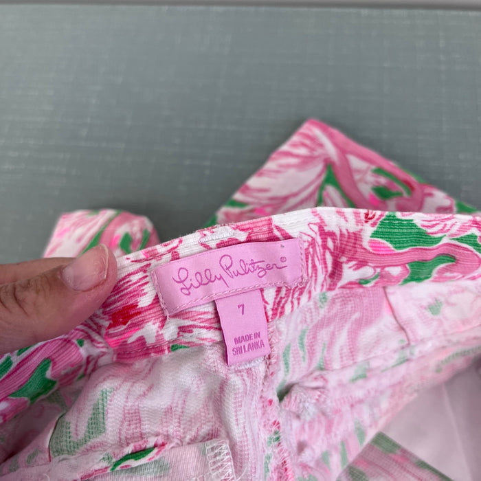 Lilly Pulitzer Girls Mini Callahan Shorts Prep Green Pink Colony Small 7