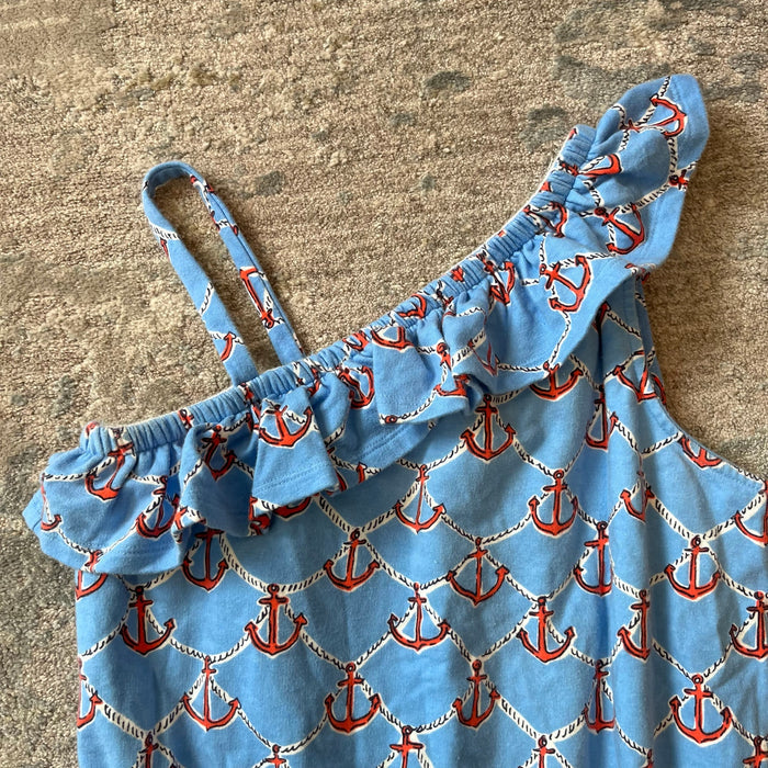 Lilly Pulitzer Girls Ruffle Romper Low Tide Blue Anchors Away XL 12-14