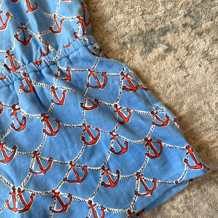 Lilly Pulitzer Girls Ruffle Romper Low Tide Blue Anchors Away XL 12-14