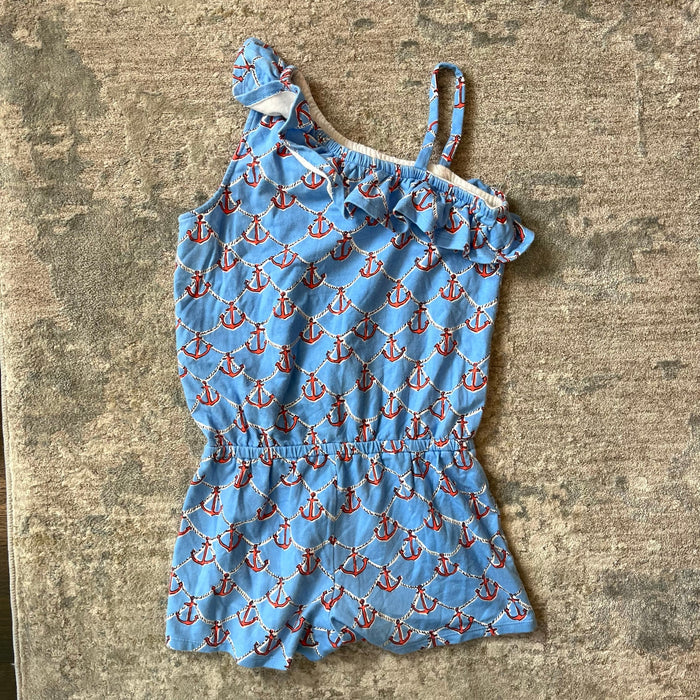 Lilly Pulitzer Girls Ruffle Romper Low Tide Blue Anchors Away XL 12-14