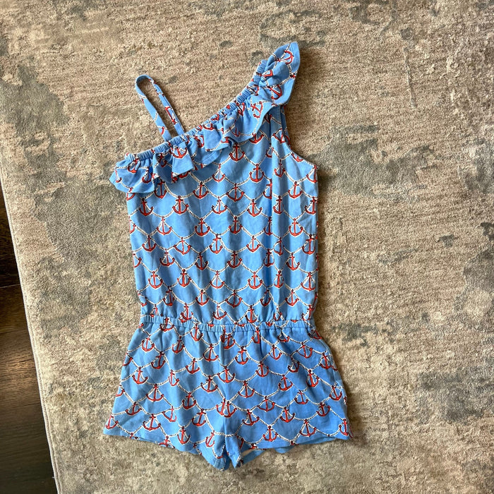 Lilly Pulitzer Girls Ruffle Romper Low Tide Blue Anchors Away XL 12-14