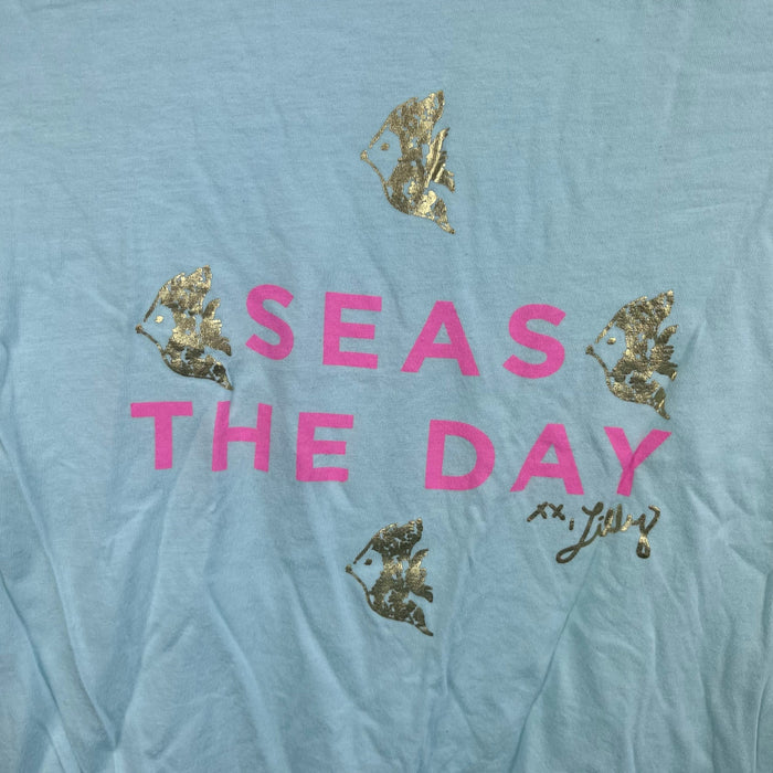 Lilly Pulitzer Kay Top Pink Sunset Seas the Day Graphic T-Shirt L 8-10