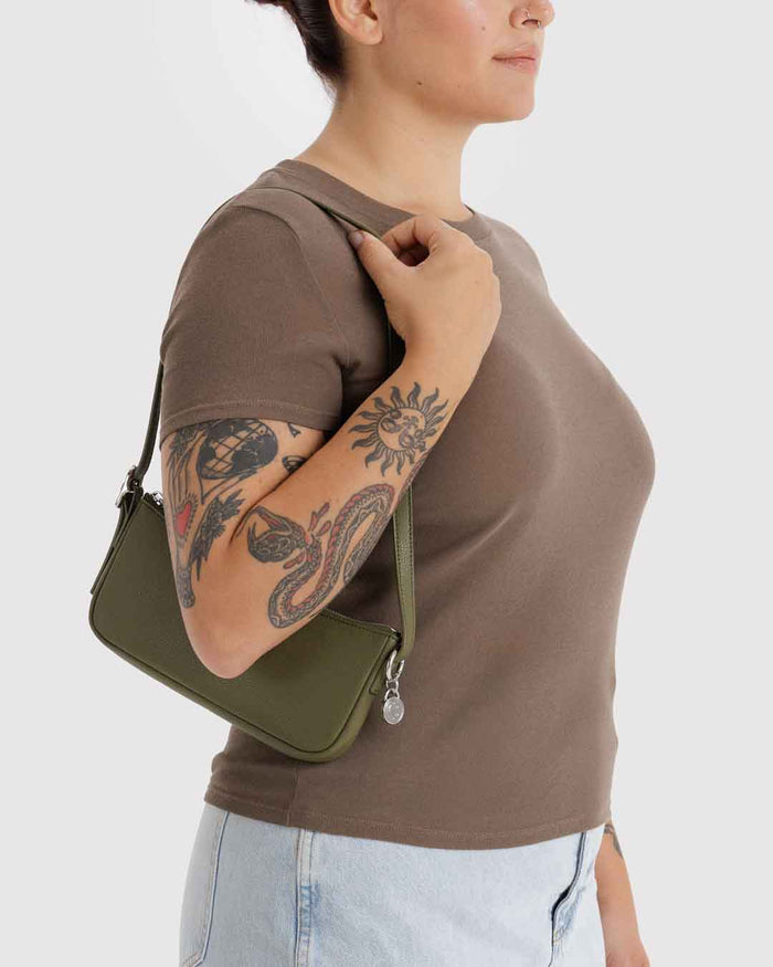Loden Recycled Leather Pochette | BAGGU | Shoulder Bag
