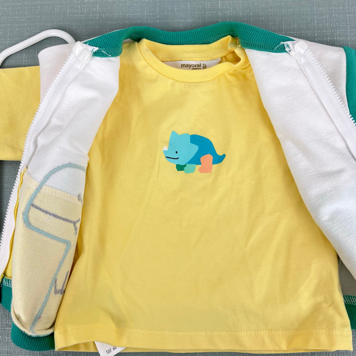 Mayoral Applique Dino Cardigan & T-Shirt Green Yellow 2-4 Months NWT