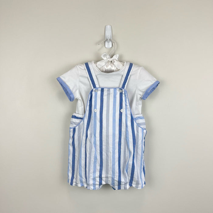 Mayoral Baby Blue Striped Dungaree Shorts Set 12 Months