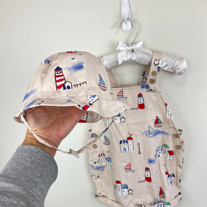 Mayoral Printed Two Piece Dungarees and Sun Hat Set 6-9 Months