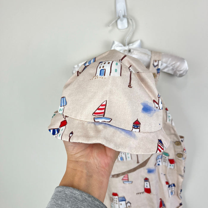 Mayoral Printed Two Piece Dungarees and Sun Hat Set 6-9 Months