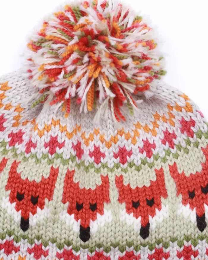 Merino Fox Bobble Beanie Pachamama
