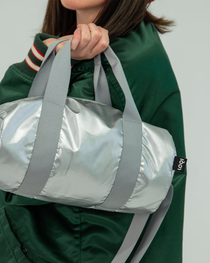 Metallic Matt Silver Mini Weekender Bag | LOQI | Mini Weekender