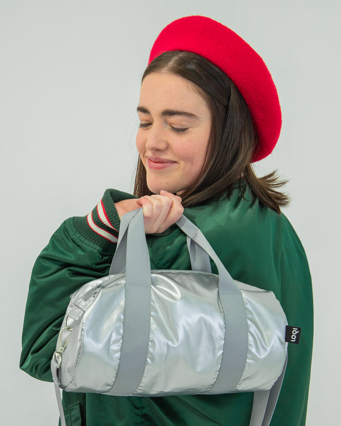 Metallic Matt Silver Mini Weekender Bag | LOQI | Mini Weekender