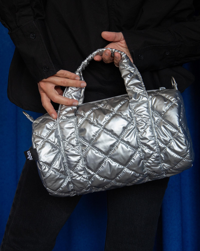 Metallic Silver Puffy Medium Bag | LOQI | Recycled Bag