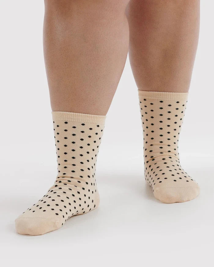Micro Cream and Black Polka Dot Crew Sock | BAGGU | Crew Sock