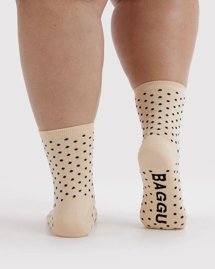 Micro Cream and Black Polka Dot Crew Sock | BAGGU | Crew Sock