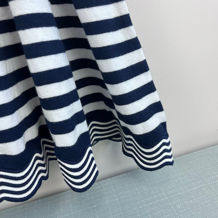 Milly Mini Textured Wave Flare Dress Navy Blue Stripes 7/8 NWT