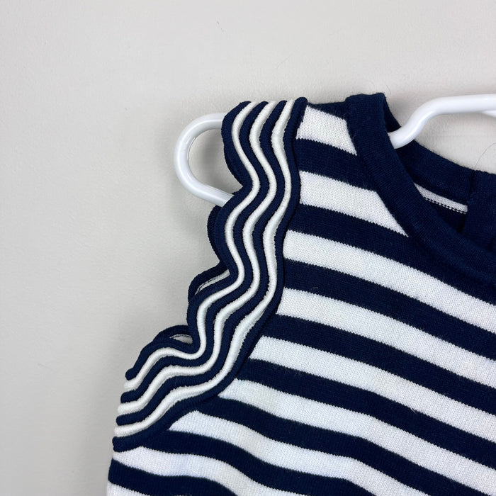 Milly Mini Textured Wave Flare Dress Navy Blue Stripes 7/8 NWT