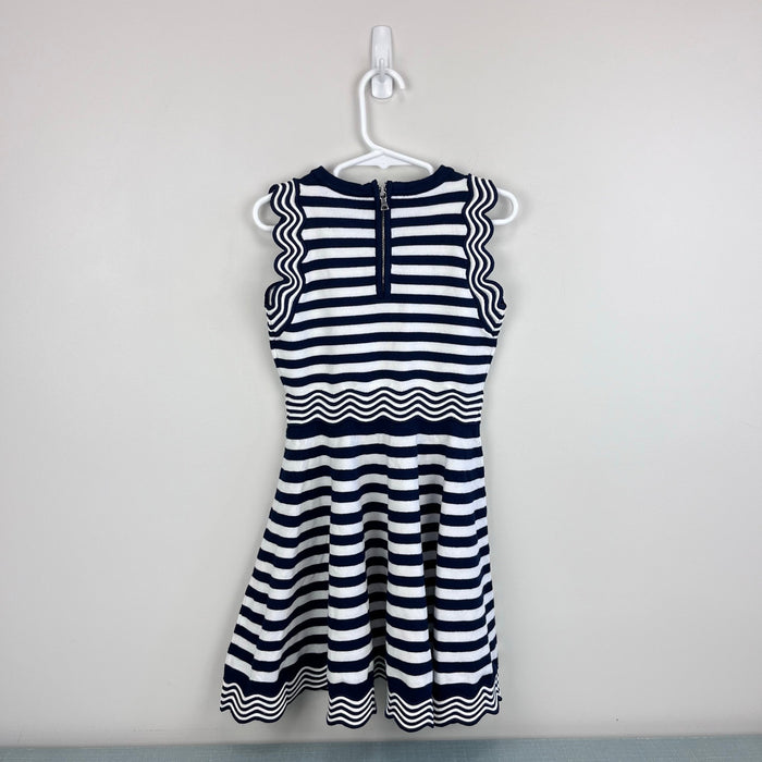 Milly Mini Textured Wave Flare Dress Navy Blue Stripes 7/8 NWT