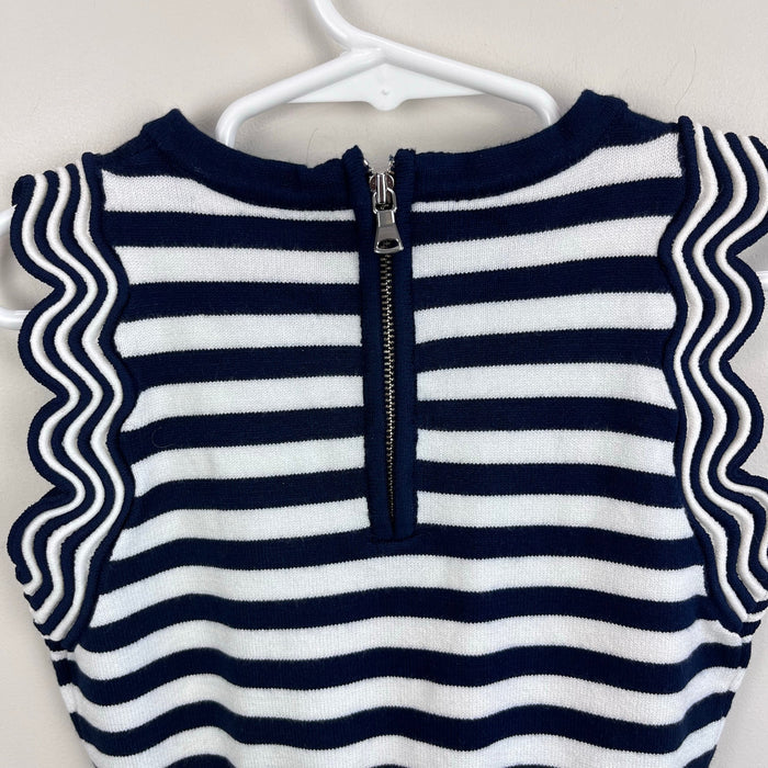 Milly Mini Textured Wave Flare Dress Navy Blue Stripes 7/8 NWT
