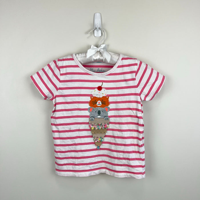 Mini Boden Applique T-Shirt Azalea Pink/Ivory Ice Cream 4-5
