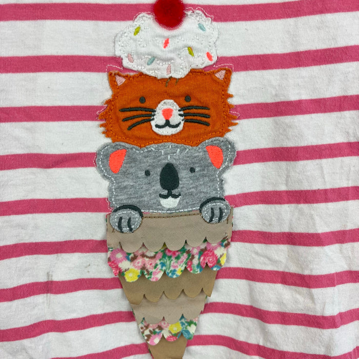 Mini Boden Applique T-Shirt Azalea Pink/Ivory Ice Cream 4-5