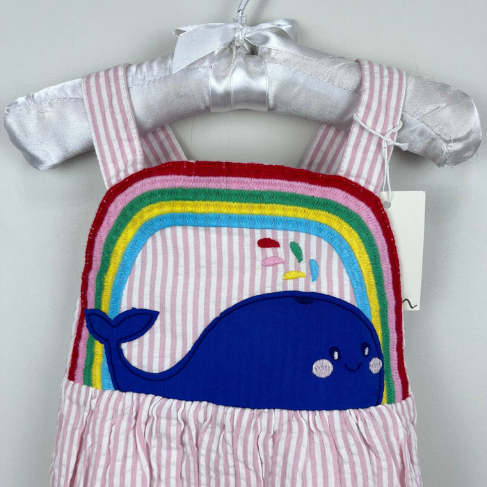 Mini Boden Appliqué Whale Woven Romper Ivory/Pink Ticking Whale 2-3 NWT