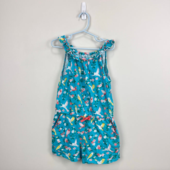 Mini Boden Blue Tropical Bird Floral Romper Playsuit 6-7