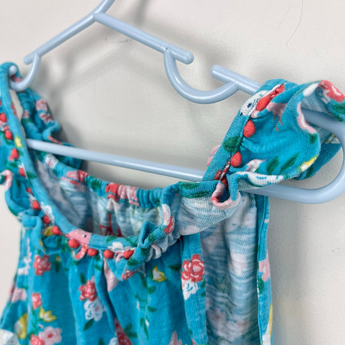 Mini Boden Blue Tropical Bird Floral Romper Playsuit 6-7