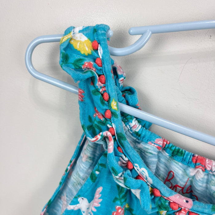 Mini Boden Blue Tropical Bird Floral Romper Playsuit 6-7