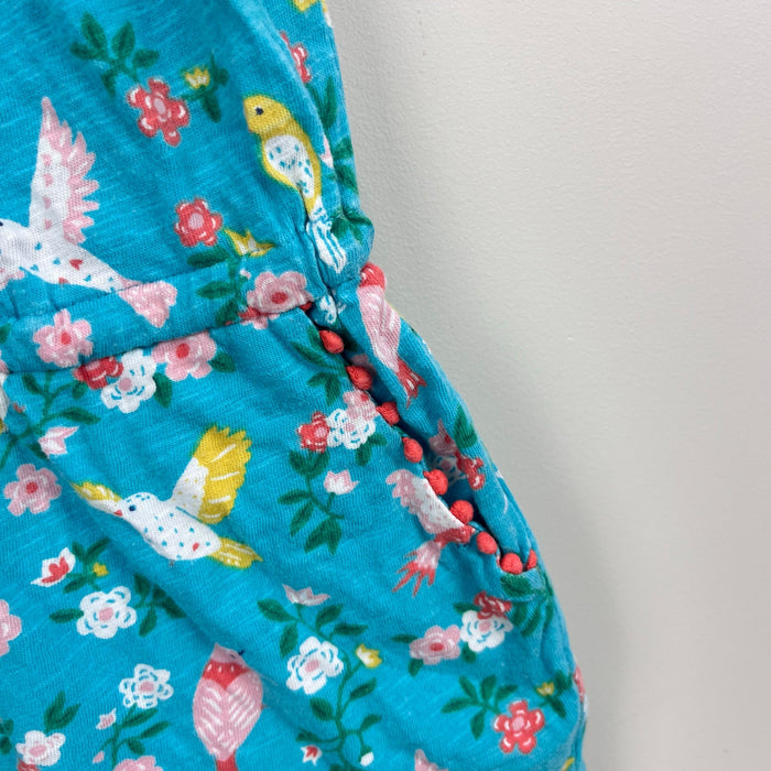 Mini Boden Blue Tropical Bird Floral Romper Playsuit 6-7