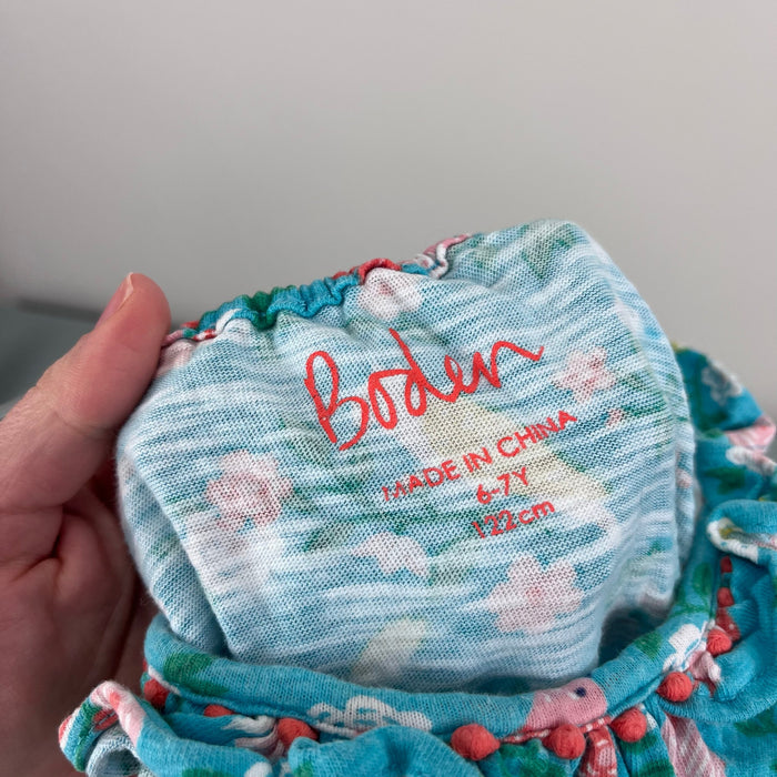 Mini Boden Blue Tropical Bird Floral Romper Playsuit 6-7