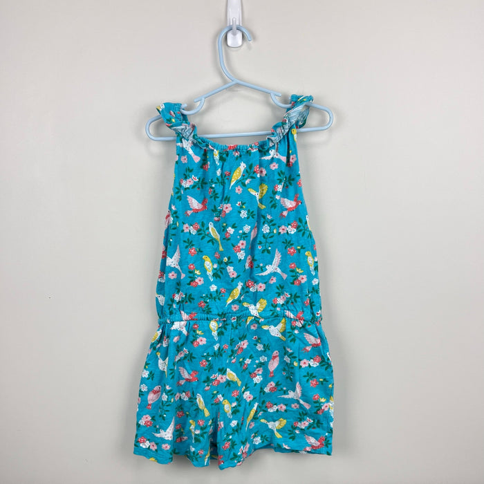 Mini Boden Blue Tropical Bird Floral Romper Playsuit 6-7