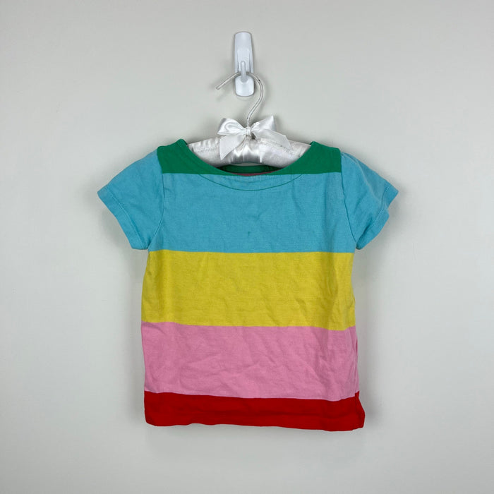 Mini Boden Chunky Rainbow Striped Short Sleeve Breton Tee Shirt 3-4