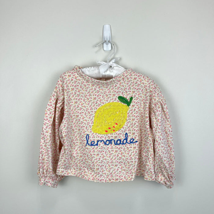 Mini Boden Embroidered Top Ivory Floral Lemonade 2-3