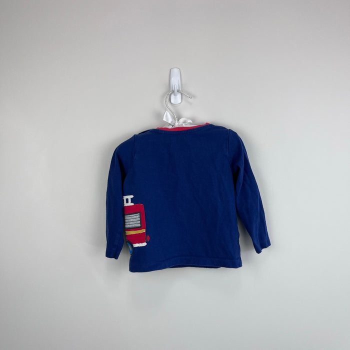 Mini Boden Fire Truck Applique T-Shirt Beacon Blue Fire Engine 6-12 Months