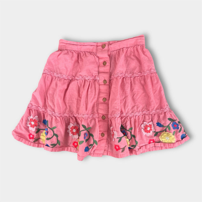 Mini Boden Floral Embroidered Hem Midi Skirt Crab Apple Pink 5-6