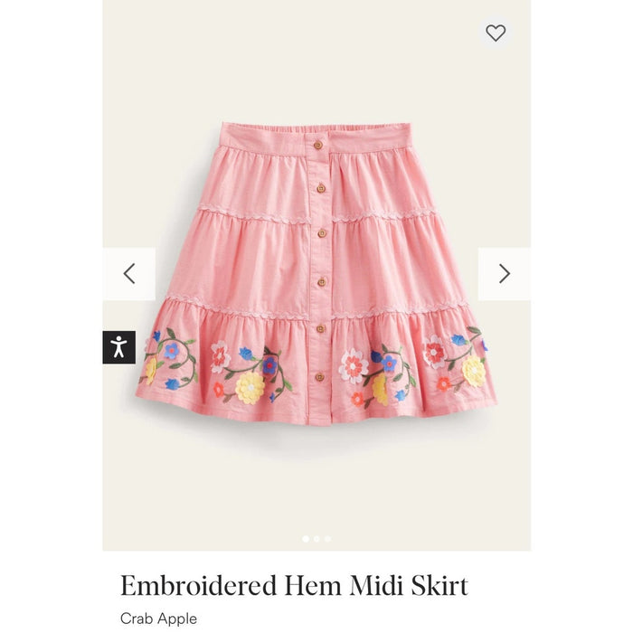 Mini Boden Floral Embroidered Hem Midi Skirt Crab Apple Pink 5-6