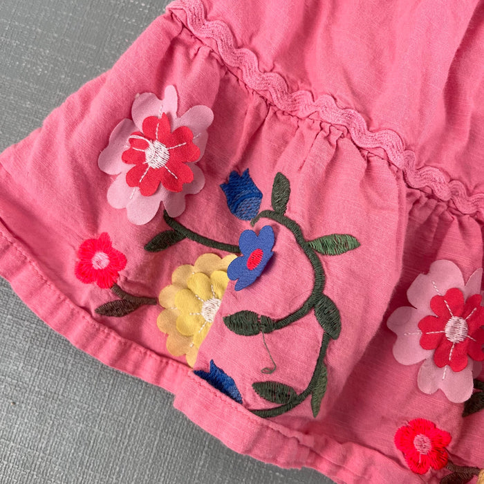 Mini Boden Floral Embroidered Hem Midi Skirt Crab Apple Pink 5-6