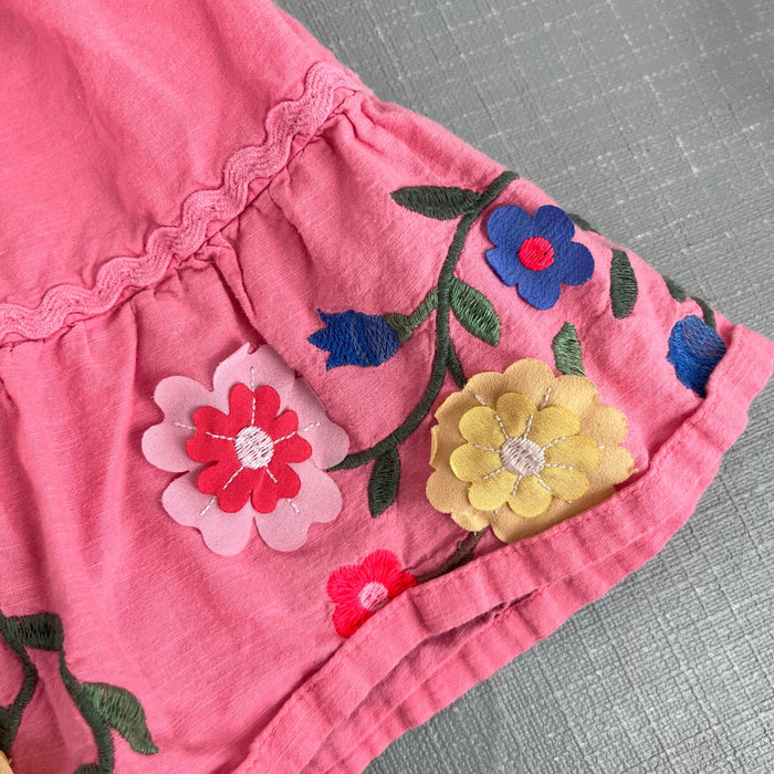 Mini Boden Floral Embroidered Hem Midi Skirt Crab Apple Pink 5-6