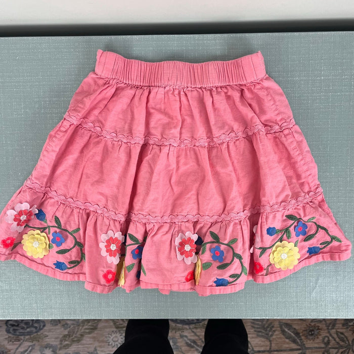 Mini Boden Floral Embroidered Hem Midi Skirt Crab Apple Pink 5-6