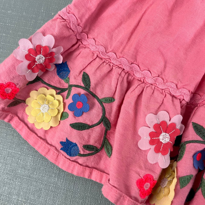 Mini Boden Floral Embroidered Hem Midi Skirt Crab Apple Pink 5-6