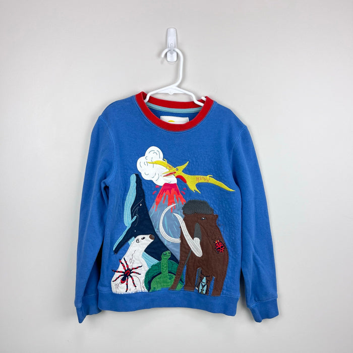 Mini Boden Graphic Crew Sweatshirt Elizabethan Blue Animals Applique 8-9