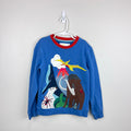 Mini Boden Graphic Crew Sweatshirt Elizabethan Blue Animals Applique 8-9