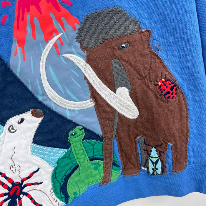 Mini Boden Graphic Crew Sweatshirt Elizabethan Blue Animals Applique 8-9