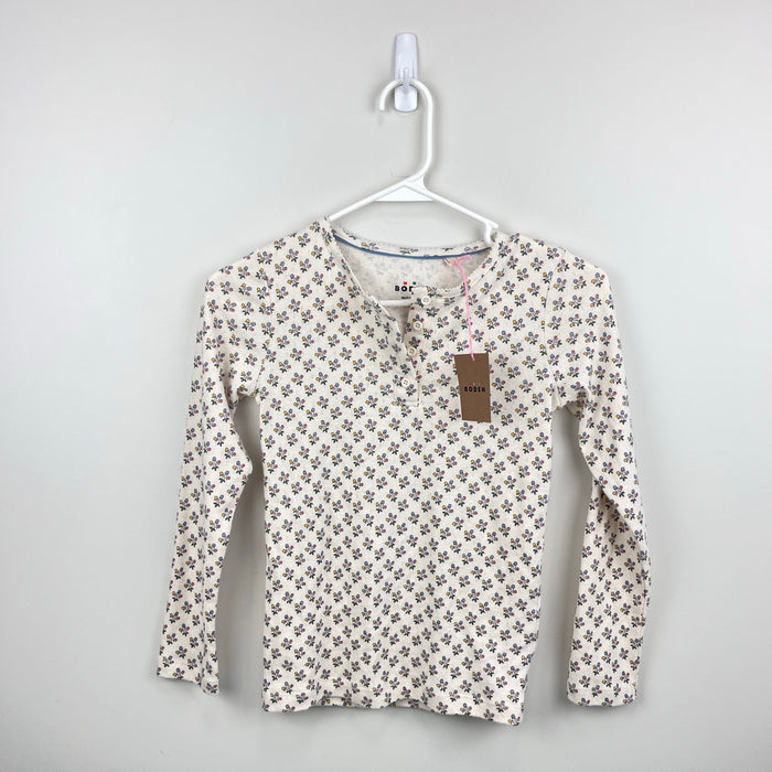 Mini Boden Henley Long Sleeve Pointelle Top Vanilla Pod Mustard Floral 9-10 NWT