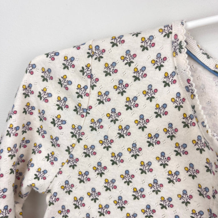 Mini Boden Henley Long Sleeve Pointelle Top Vanilla Pod Mustard Floral 9-10 NWT