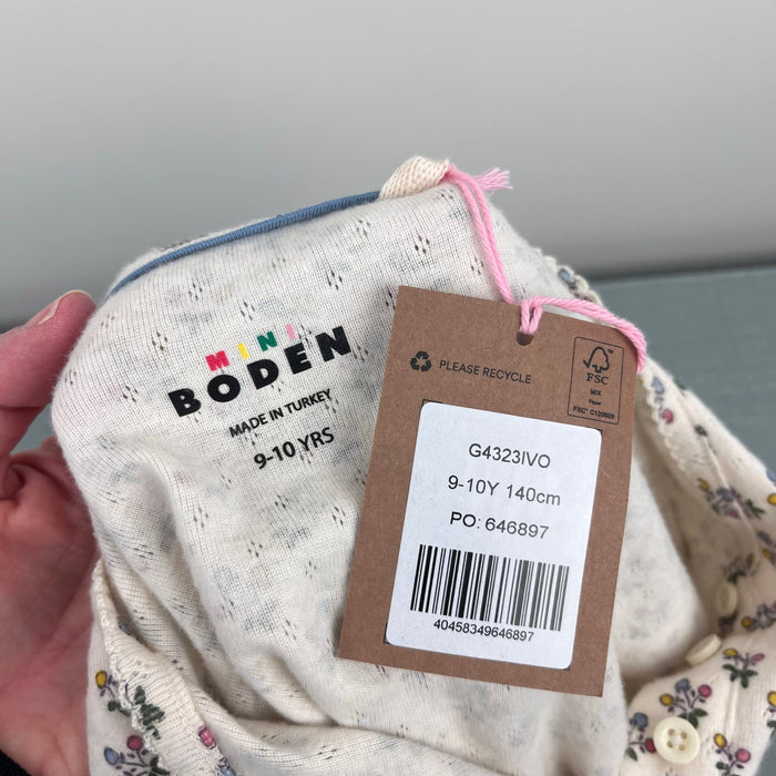 Mini Boden Henley Long Sleeve Pointelle Top Vanilla Pod Mustard Floral 9-10 NWT