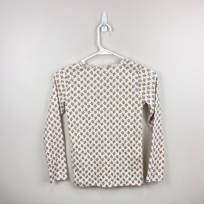 Mini Boden Henley Long Sleeve Pointelle Top Vanilla Pod Mustard Floral 9-10 NWT