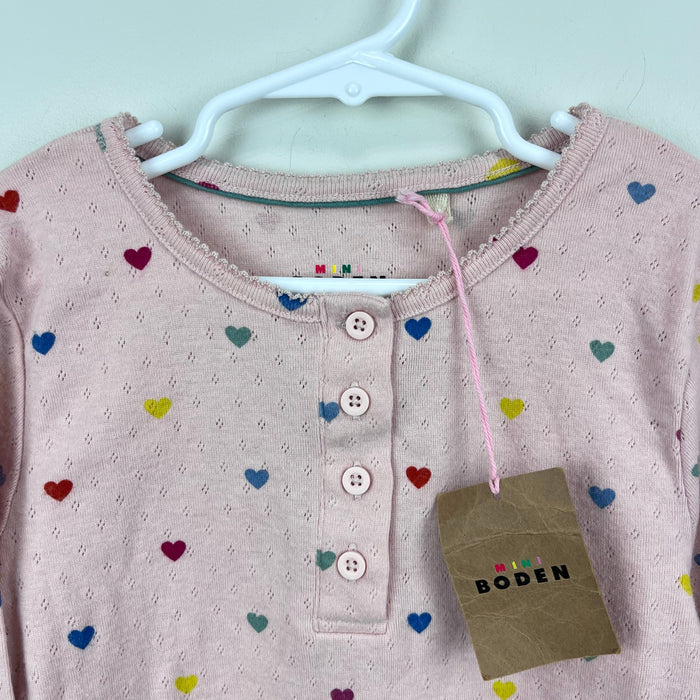 Mini Boden Henley Pointelle Top Provence Pink Hearts 9-10 NWT